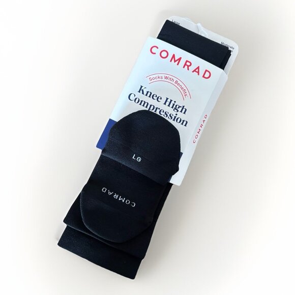 1 Comrad Unisex Womens 11+ / Men 10.5-12.5 Knee High Compression Socks Black NWT - Picture 1 of 11